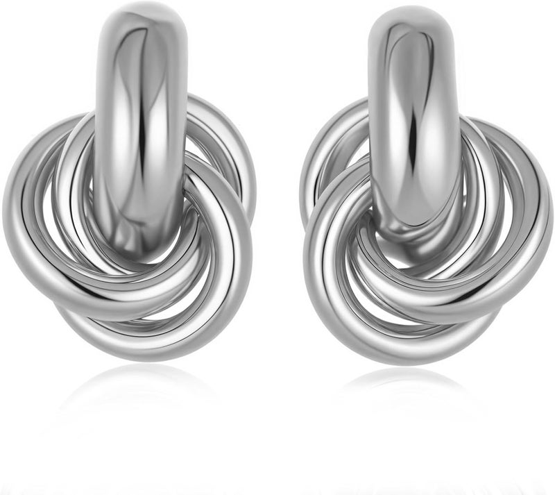 Spiritlele 14K Gold Plated Knot Earrings for Women Gold Silver Earrings Heart Link Drop Dangle Earring Chunky Golden Knotted Statement Jewelry - Image 1